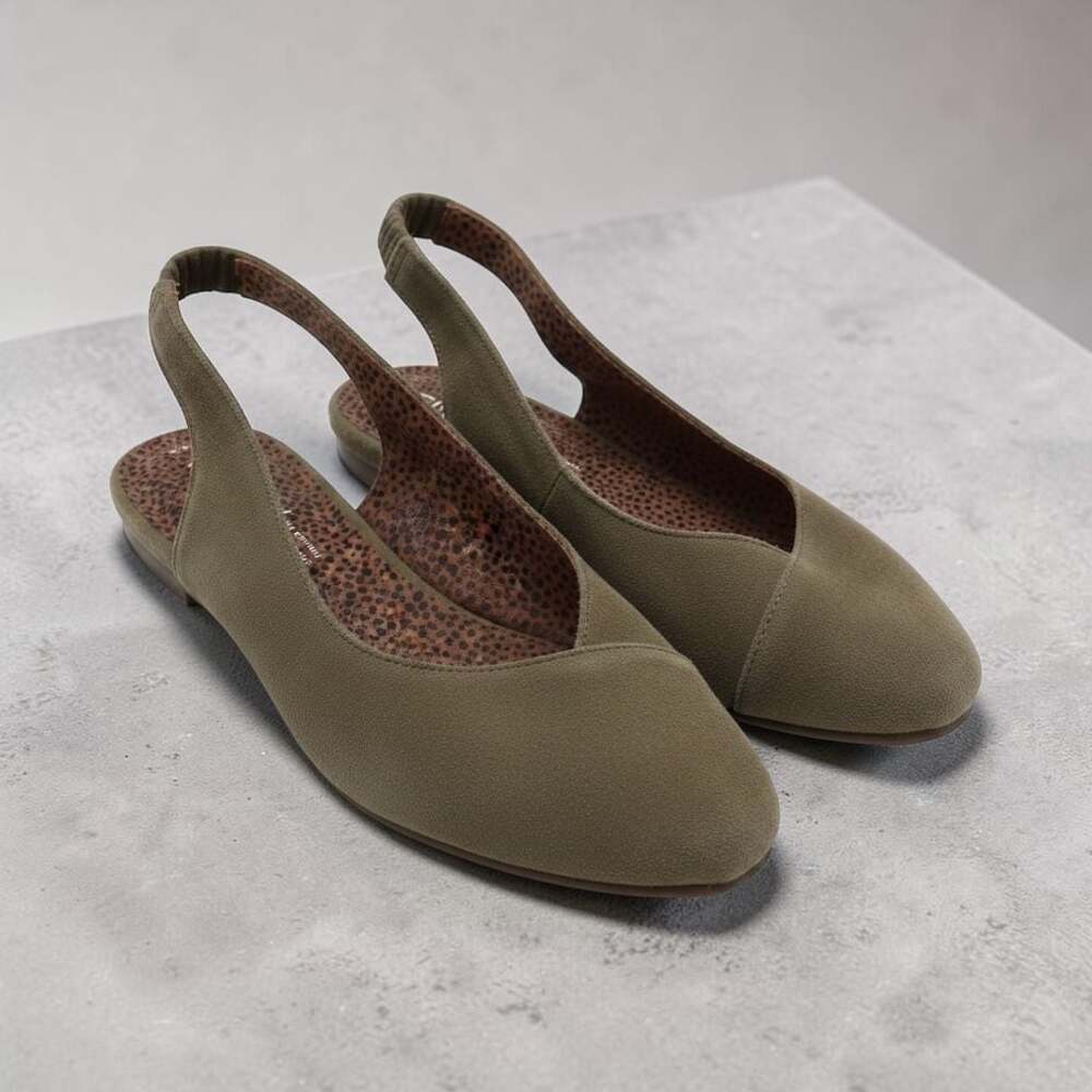 TOMS Women's Slingback Flats, Military Olive Suede, Size 9.5